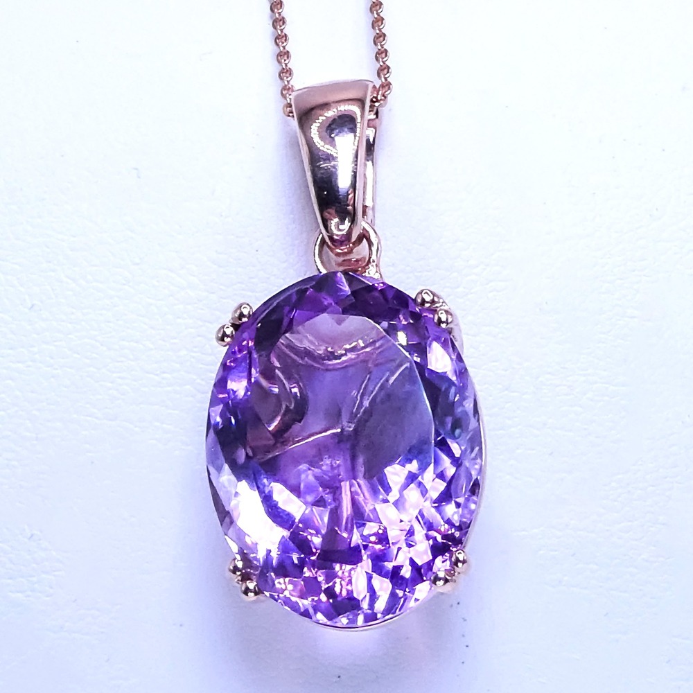 D'Joy Sterling Silver 925 Rose Gold Plated 25ctw Amethyst Pendant 20" Necklace